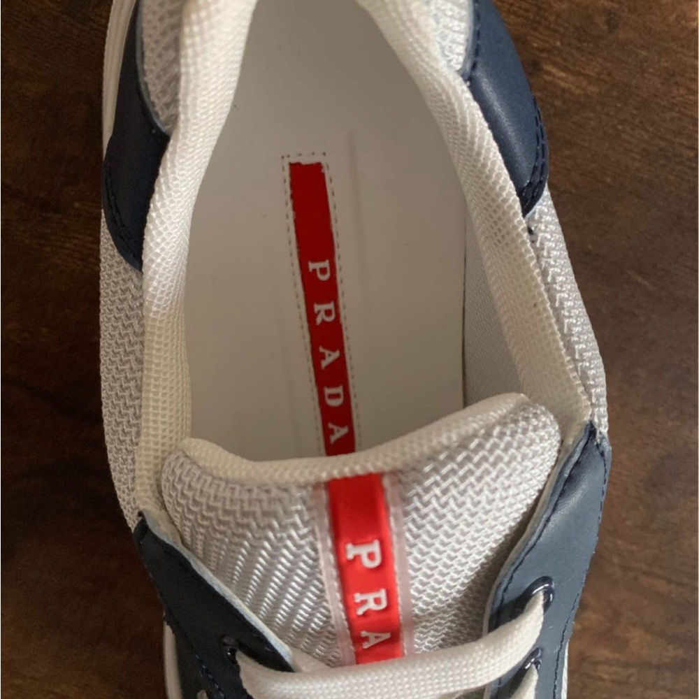 Prada Blue and White Lace-Up Sneakers - Picture 3 of 5